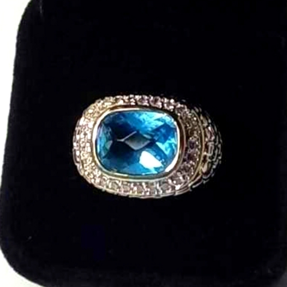 Gorgeous silver turquoise stone & cz's ring size 7.25 - Picture 2 of 6